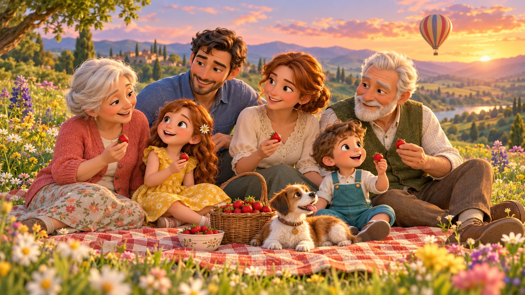 Storybook 3D sample illustration: the same fictional family scene rendered in this style