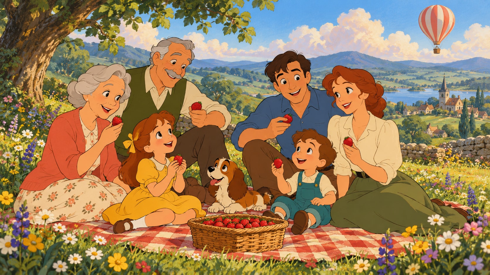 Classic Fairytale sample illustration: the same fictional family scene rendered in this style